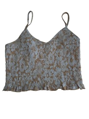 American Eagle Outfitters Beige and White Smocked Cami Top